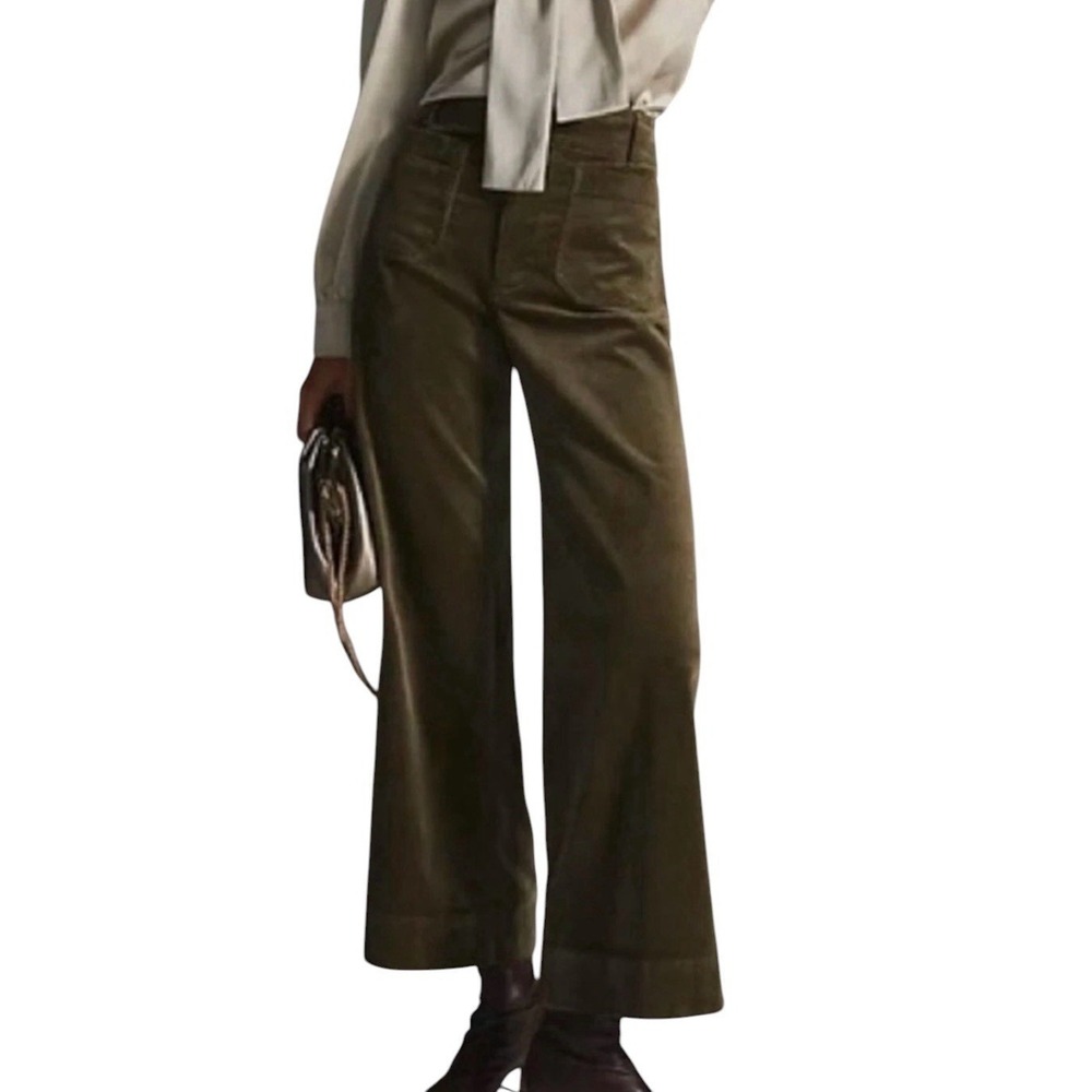 Anthropologie Maeve The Colette Corduroy Crop Wide Leg Pant Sz 34x26 Olive Green